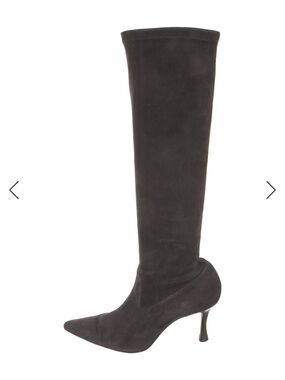 Manolo Blahnik Suede Grey Knee-High Pointed Toe Stiletto Boots SZ 6/36